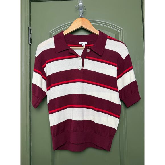 pistola Sweaters - NWT Pistola Drea Polo Ruby Sangria Stripe Cotton Sweater Top Shirt Red Small